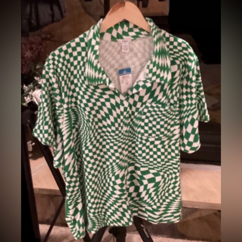 🐣  PLUS Size ~ Golf Unique Checker Pattern Collared Shirt w/Pocket ~ NWT